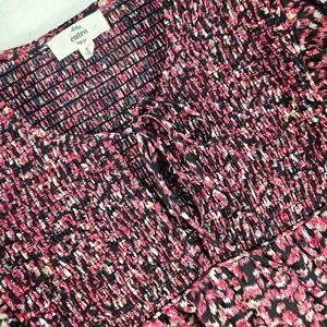 Entro Pink Black Abstract Print Smocked Babydoll Top Puff Sleeve T21016 medium